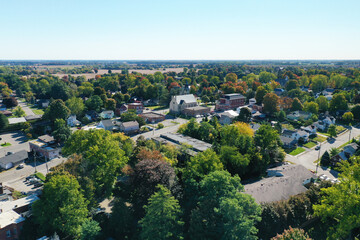 Fototapeta na wymiar Aerial view of Waterford, Ontario, Canada in the fall