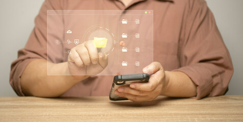 Users open online files, watch movies, listen to music, distance learning, Internet systems, content on-demand services. Online streaming network.