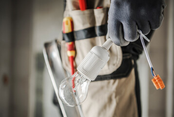 Electric Worker Preparing For a Light Point Installation
