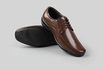 Men's formal leather Shoes isolated on gray background	
