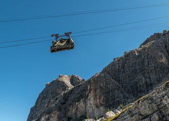 A device for transporting goods in mountain refuge. Cable car for carrying in the mountains Tuckett...