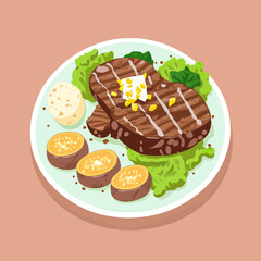 Steak with sweet potatoes on a plate