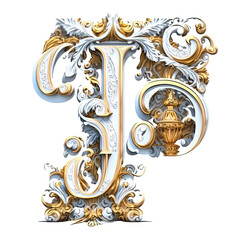 J ornate baroque font 3d illustration