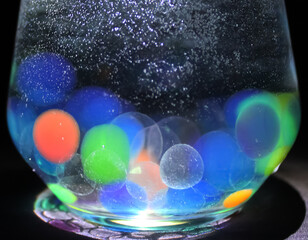 Colored balls in a glass with bokeh effect