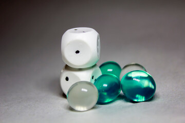 Backgammon dice with bokeh effect