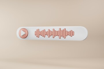 3D music podcast radio playing rose gold button icon. Online music application.
