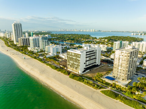 Aerial drone photo of the Deauville Hotel moments before it's implosion