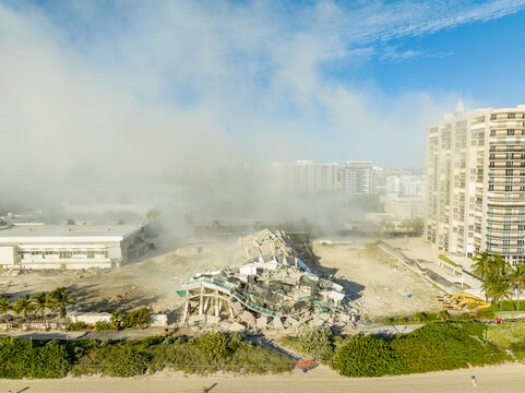 Aerial drone photo of the Deauville Hotel moments after it's implosion