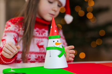 paper craft for kids. DIY snowman for christmas decoration. create art for children.