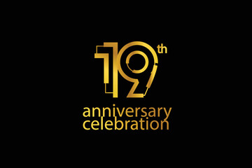 19 year anniversary celebration abstract style logotype. anniversary with purple, yellow, orange color isolated on white background, vector design for celebration vector