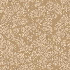 Hand drawn small leaves seamless pattern. Ink texture with foliage.