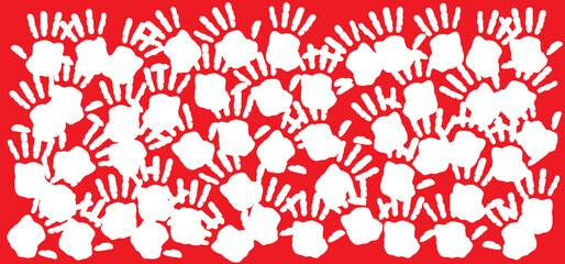 Handprint. Red hand day. Paint hand or handprint silhouette. February, campaign to end the use of child soldiers. Help, help to stop child abuse. Show your red hand to the world. Red hands,