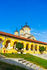 Fototapeta na wymiar View of orthodox cathedral on sunny day in Alba Iulia, Romania, 2021