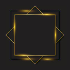 Vector golden frame with lights effects. Shining rectangle banner. Vector illustration, eps 10.