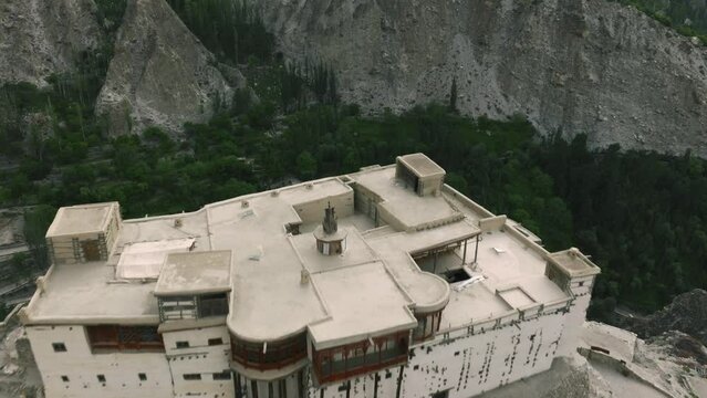 Drone Flying forwards with camera tilting down, Baltit Fort Hunza, Pakistan
