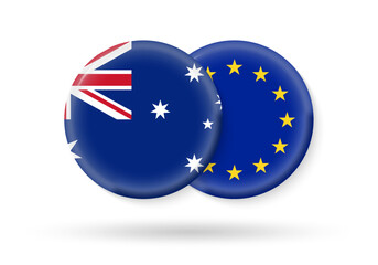 Australia and EU circle flags. 3d icon. European Union and Australian national symbols. Vector illustration.