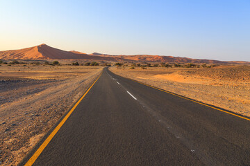 Asphalt road to Soussusvlei, Namib-Naukluft National Park of Namibia.