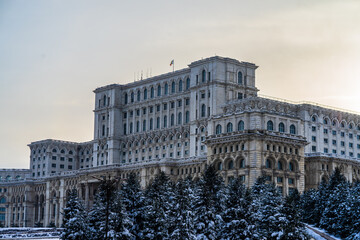 Palace of the Parliament, Bucharest, Romania - winter scene