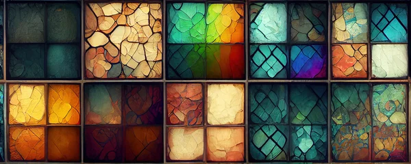 Cercles muraux Coloré vitrail, fractale, motifs, formes, arc en ciel, couleurs, bannière, Contexte, aléatoire