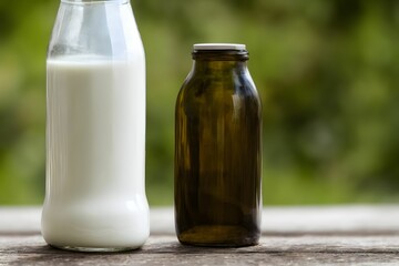 a bottle of fresh milk, healthy drink containing animal protein