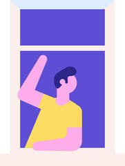Stay at home. Person silhouette in windows