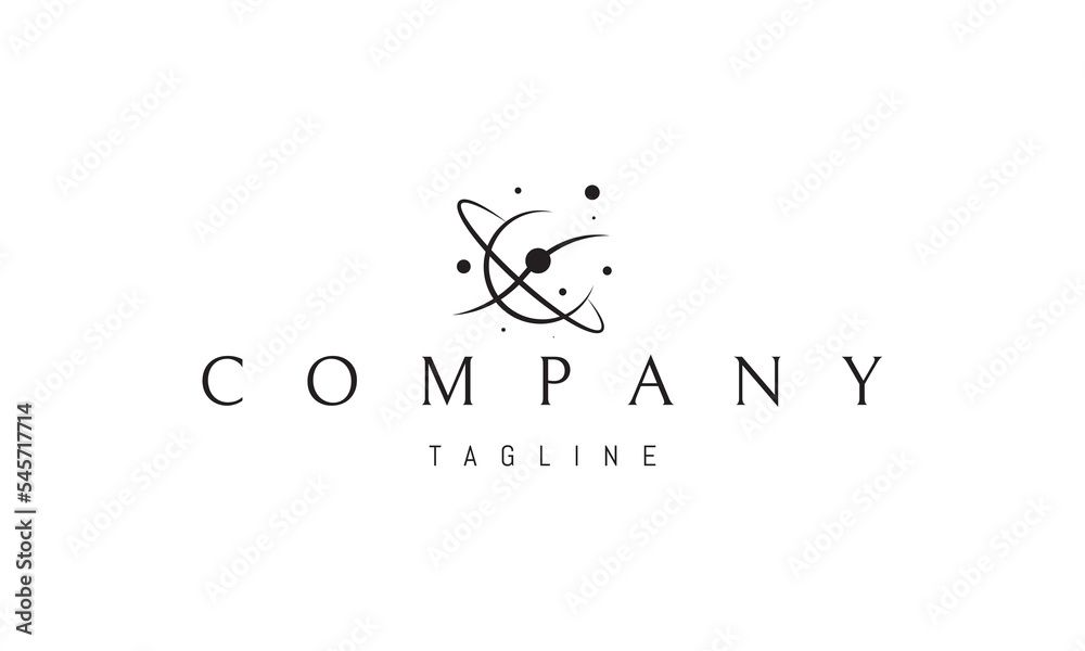 Wall mural vector logo on which an abstract image of a planet with an orbit and stars.