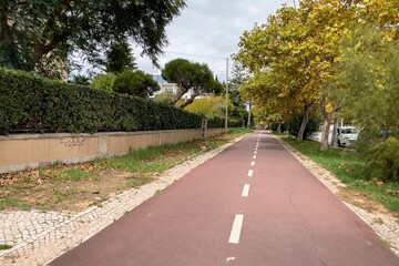 Bicycle lane painted in Red in Portugal