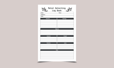 Metal Detecting planner KDP interior. Metal detecting machine and digging information tracker interior