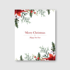 Watercolor of Christmas flower and New Year Card Vector