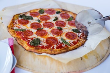 Closeup shot of tasty pepperoni pizza