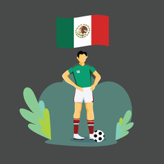 Mexico football player flat concept character design