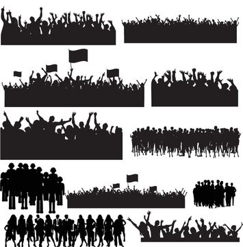 Illustration of different designs of crowd clipart on a white background
