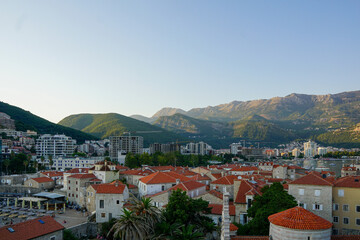 Naklejka na ściany i meble Landscape mountains view in Budva, Montenegro. Old Town Budva view