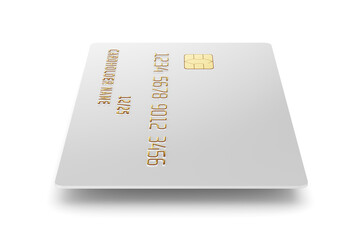 White plastic card with chip isolated. Insert ATM card. 3D rendering.