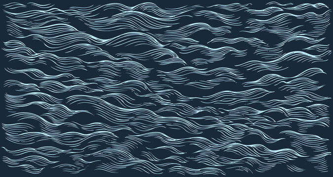 Sea Waves. Editable Hand Drawn Illustration. Vector Vintage Engraving. 8 EPS