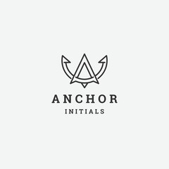 Anchor line with initial a logo design template flat vector