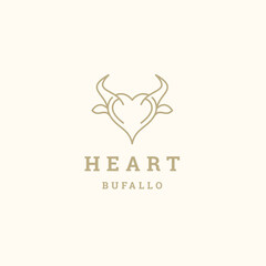 Heart line with buffalo style logo design template flat vector