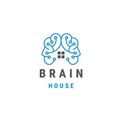 Brain line with house logo design template flat vector