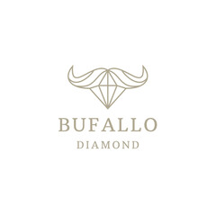 Buffalo line design with diamond logo template flat vector