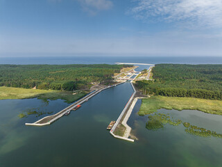 The canal through the Vistula Spit, near the village of Skowronki, the coast of the Baltic Sea,...