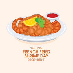 National French Fried Shrimp Day vector. Shrimp food with dip sauce icon vector. Seafood on a plate drawing. December 21. Important day