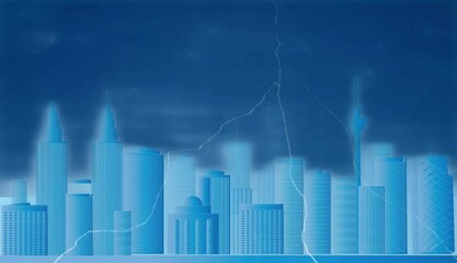 Storm and thunder 4K video animation with kuala lumpur city of malaysia background illustration