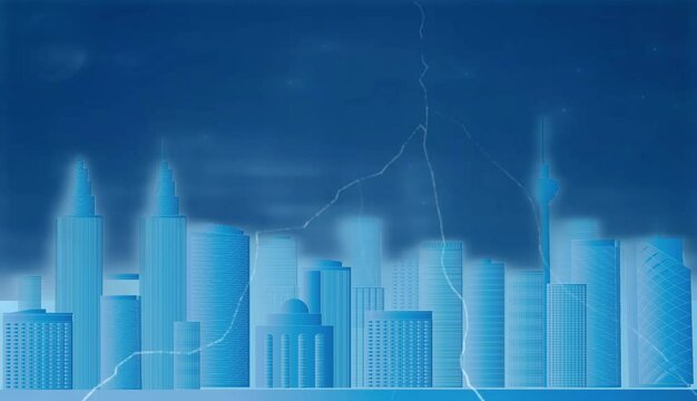 Storm and thunder 4K video animation with kuala lumpur city of malaysia background illustration