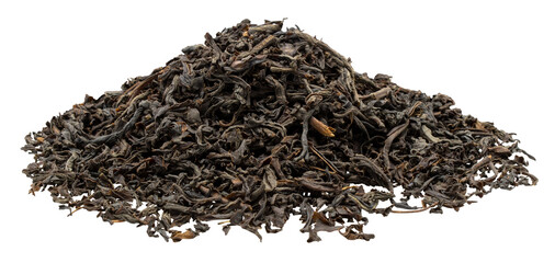 Black tea leaves pile. Dried leaf - obrazy, fototapety, plakaty