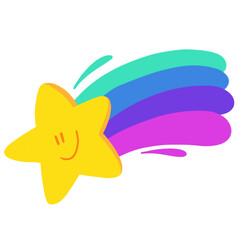 Illustrated Falling star with Rainbow 