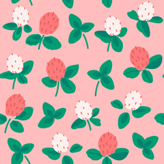 Bright delicate pattern with clover flowers. Wildflowers. Floral seamless background. Cute template for fashionable prints.