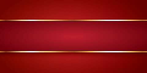 red colored ribbon banner with gold frame on red background