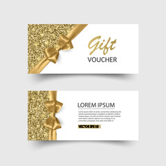 Set of gift cards with realistic bow and ribbon. Gift card template for your text or design