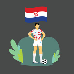 Croatia football player flat concept character design