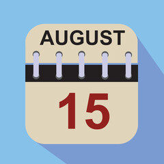 Vector illustration of August 15 calendar day icon on a blue background